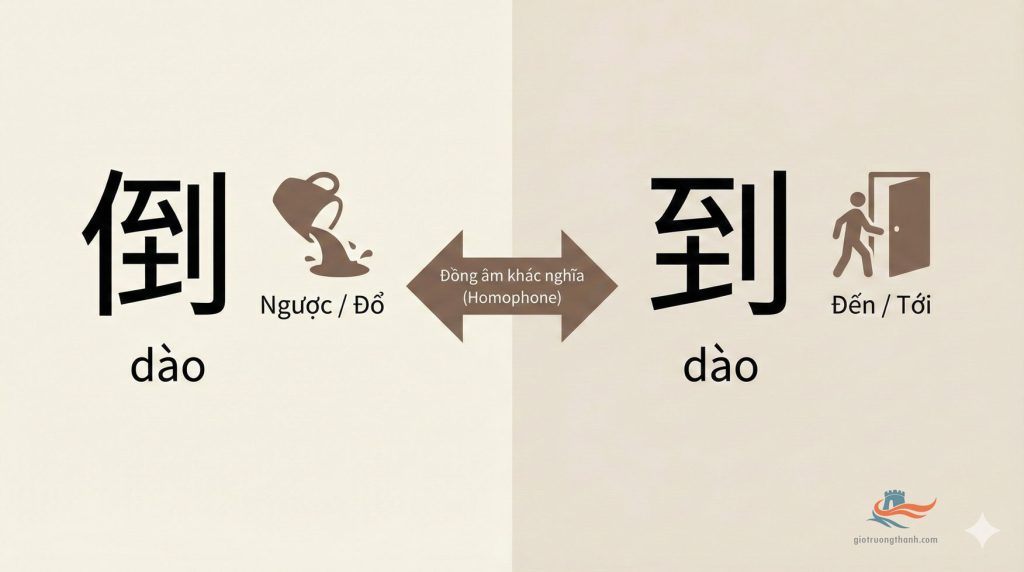 So sánh chữ Đảo và chữ Đáo trong tiếng Trung - Hiện tượng đồng âm