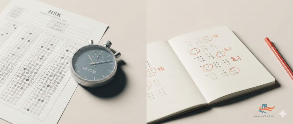 Kỹ thuật luyện đề trắc nghiệm HSK 3.0 kết hợp bấm giờ và phân tích đáp án sai.