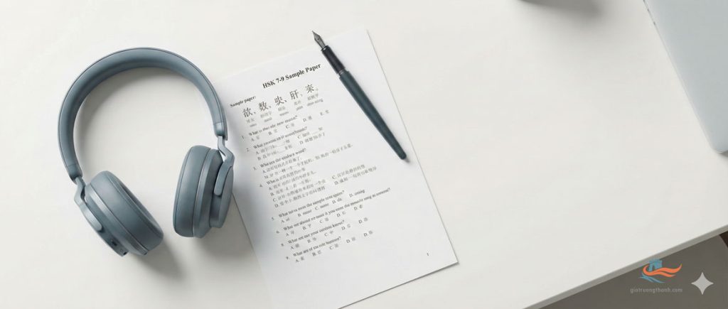 Đề mẫu HSK 7-9 và tai nghe luyện nghe HSK 3.0 tối giản.