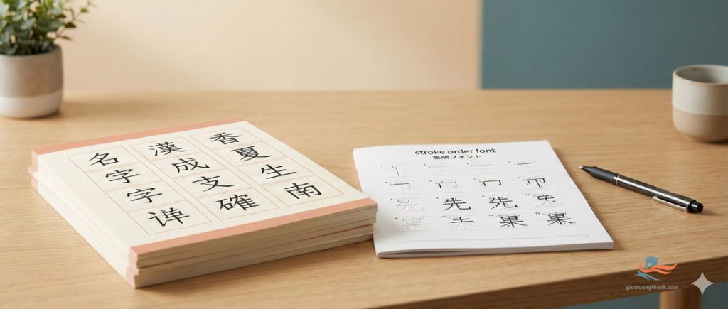 Công cụ luyện viết chữ Hán HSK 3.0 font bút thuật và worksheet nét mảnh.