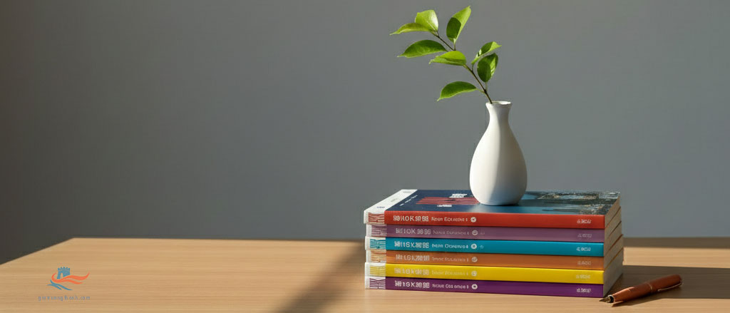 Cuốn giáo trình HSK 3.0 chuẩn làm bệ đỡ cho bình hoa xanh tươi minh họa nền tảng học tập bền vững.