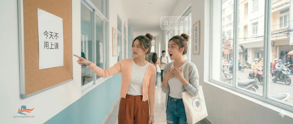 Hội thoại tiếng Trung với câu 真的假的 khi nghe bạn nói không phải đi học