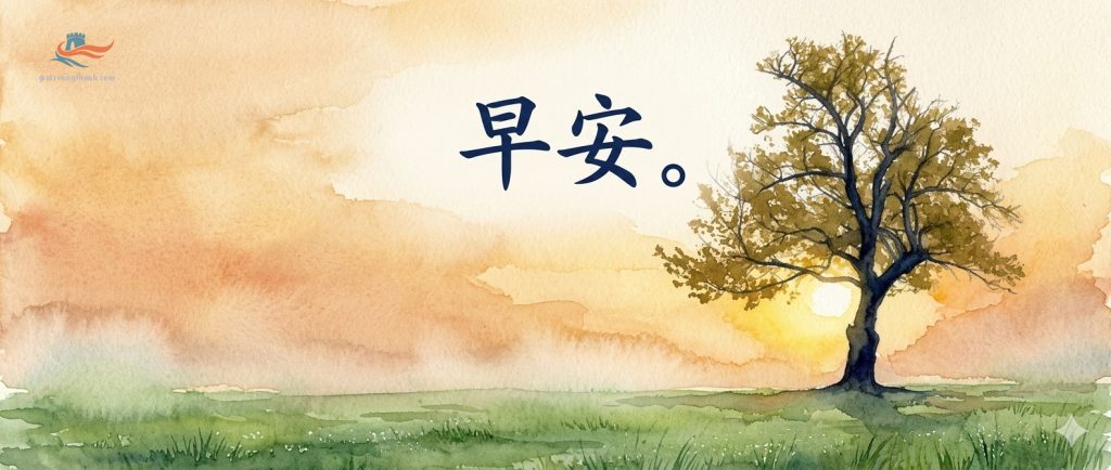 Hình nền 早安 Chào buổi sáng tiếng Trung đơn giản phong cách tranh màu nước.