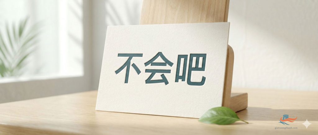 Cận cảnh thẻ học chữ Hán 不会吧 (bú huì ba) phong cách tối giản và tinh tế.