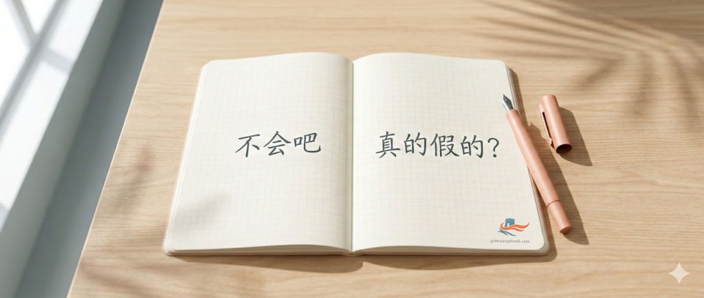 So sánh cách dùng 不会吧 và 真的假的 trong sổ tay ghi chép tiếng Trung.