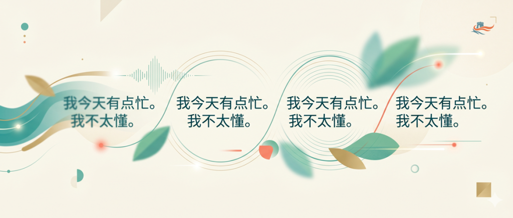 Minh họa quá trình chuyển từ nghe tiếng Trung một cách thụ động sang nghe sâu và nhận ra ngôn ngữ rõ ràng hơn nhờ việc lặp lại một đoạn ngắn mỗi ngày.